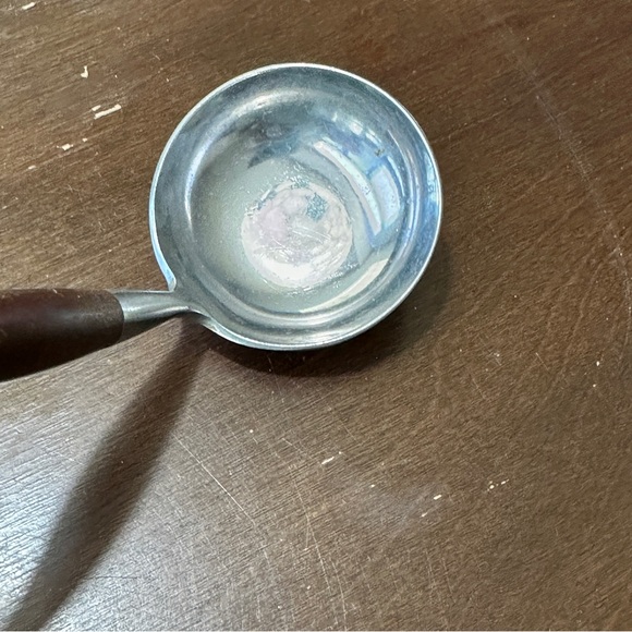 JAPAN MODERN DANISH STAINLESS WOOD SERVING GRAVY SPOON ROUND HANDLE FLAT TIP - Picture 2 of 5